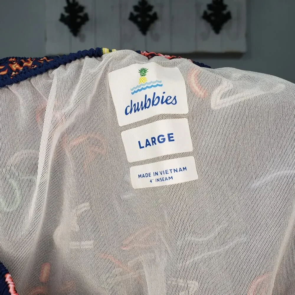 Chubbies Neon Lights Flamingo Palm Tree Swim Trunks Size L